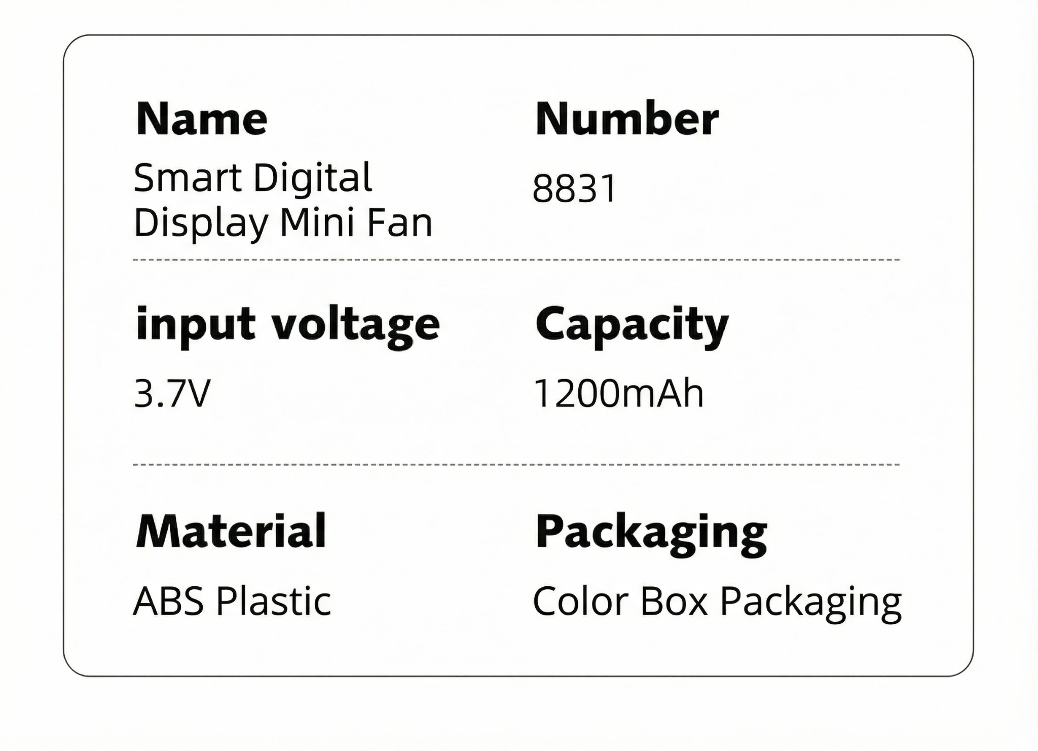 8831 mini fan specification card