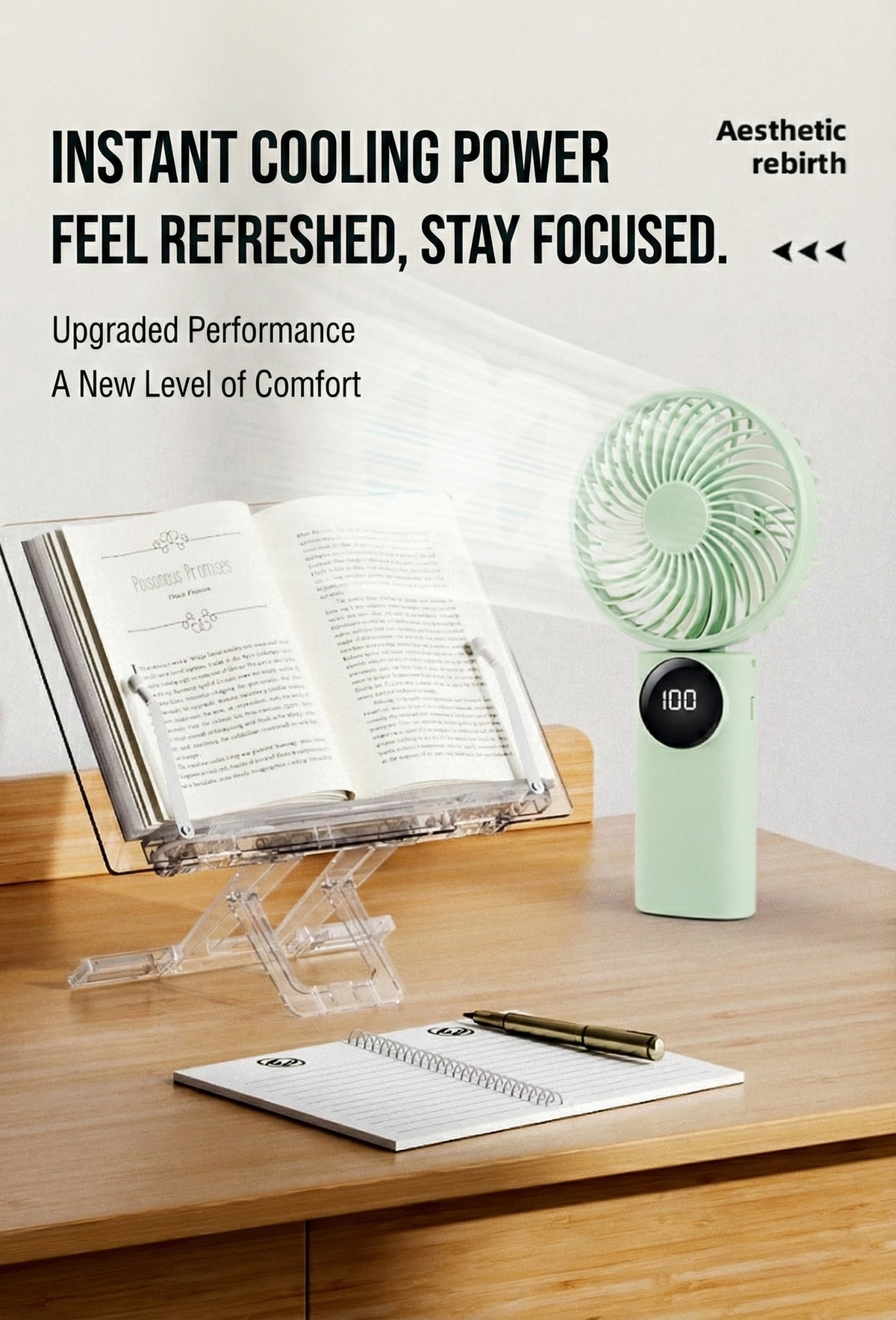 8831 mint mini fan on study desk