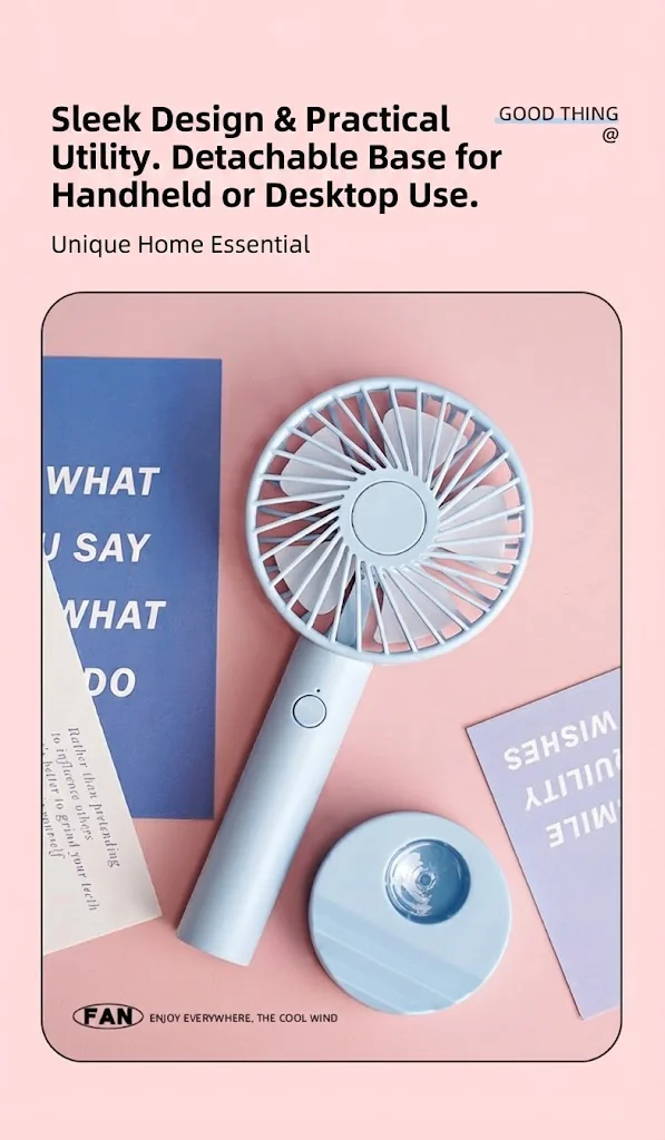 Blue mini fan with detachable base