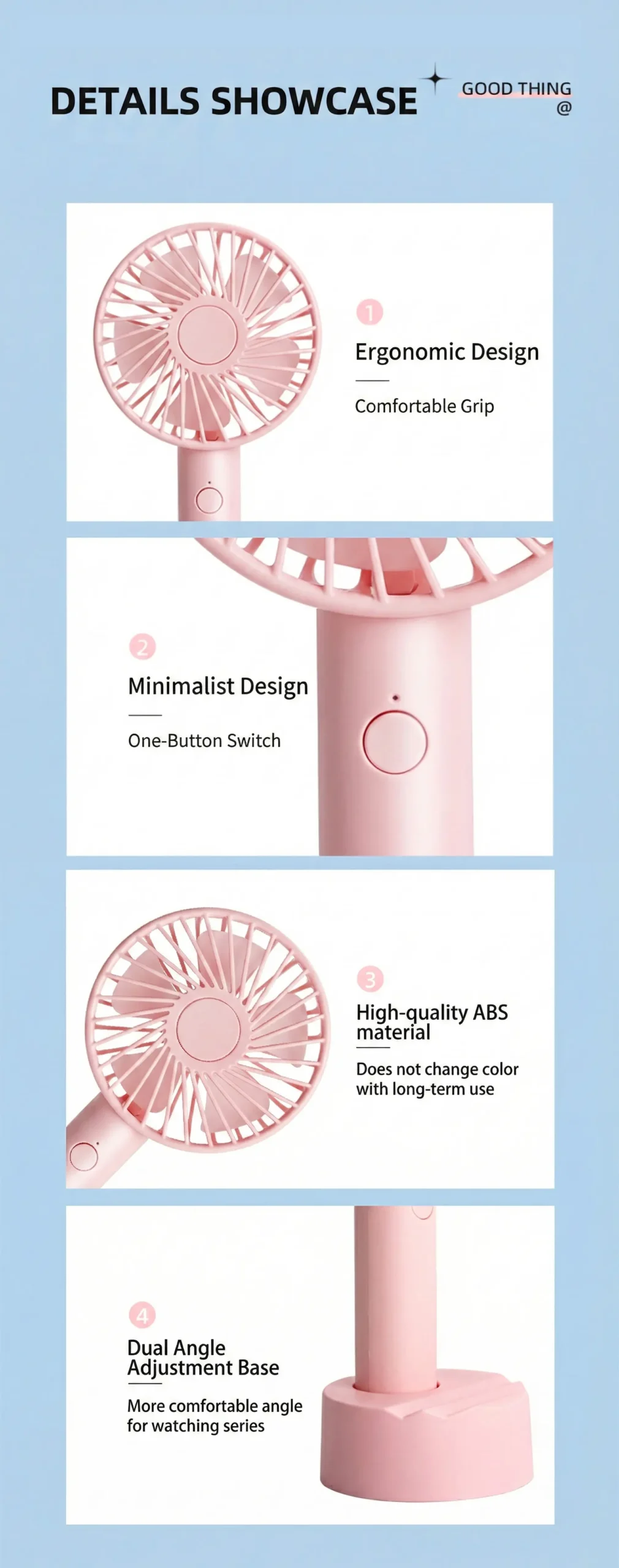 Pink mini fan detail showcase
