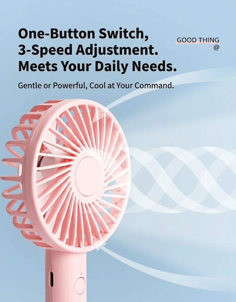 Pink handheld mini fan with button